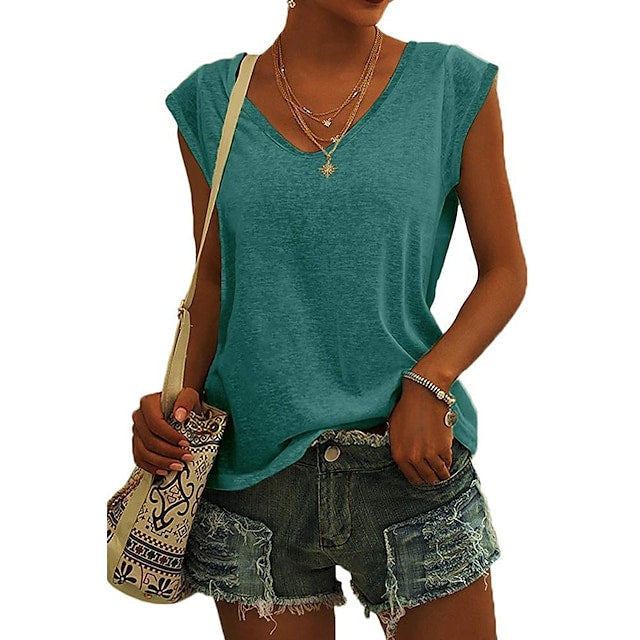 Women's Vest Sleeveless V-neck Casual Loose Solid Color Tank Tops