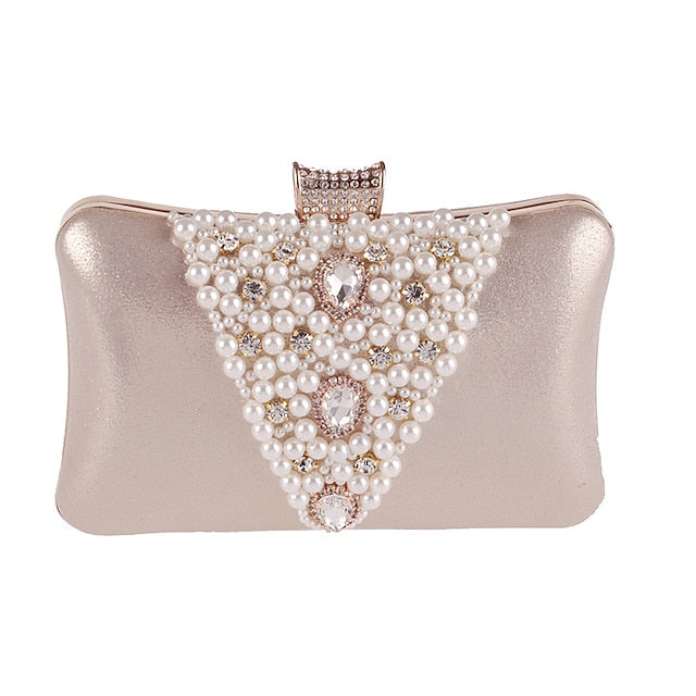 Women's Wedding Bags PU Leather Polyester Rhinestone Pearls Evening Bag