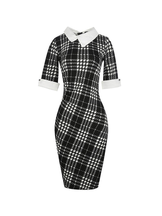 1950s Dress Lapel Half Sleeve Knee-length Pencil Dress