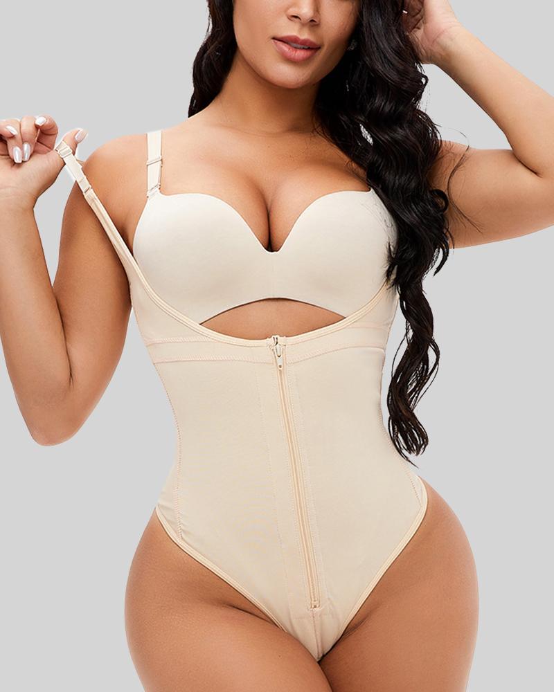 Zip Front Steel Boned Cutout Back Corset