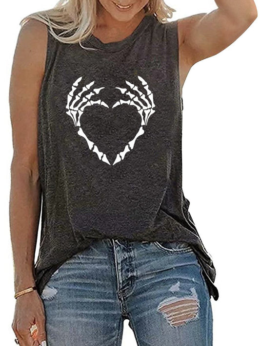 Women's Vest For Halloween Skeleton Hand Loose Round Neck Vest