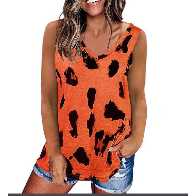 Women's Vests Spotted Print V-neck Sleeveless Casual Pullover Tank Tops