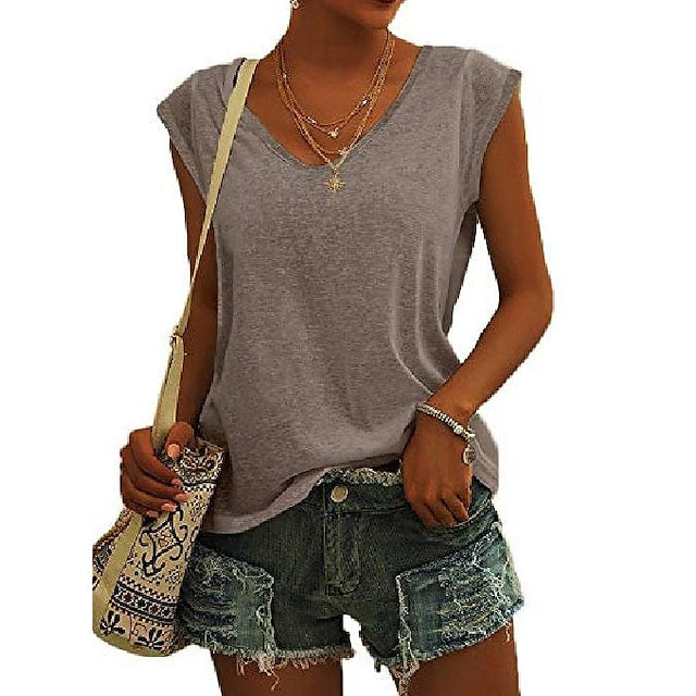 Women's Vest Sleeveless V-neck Casual Loose Solid Color Tank Tops