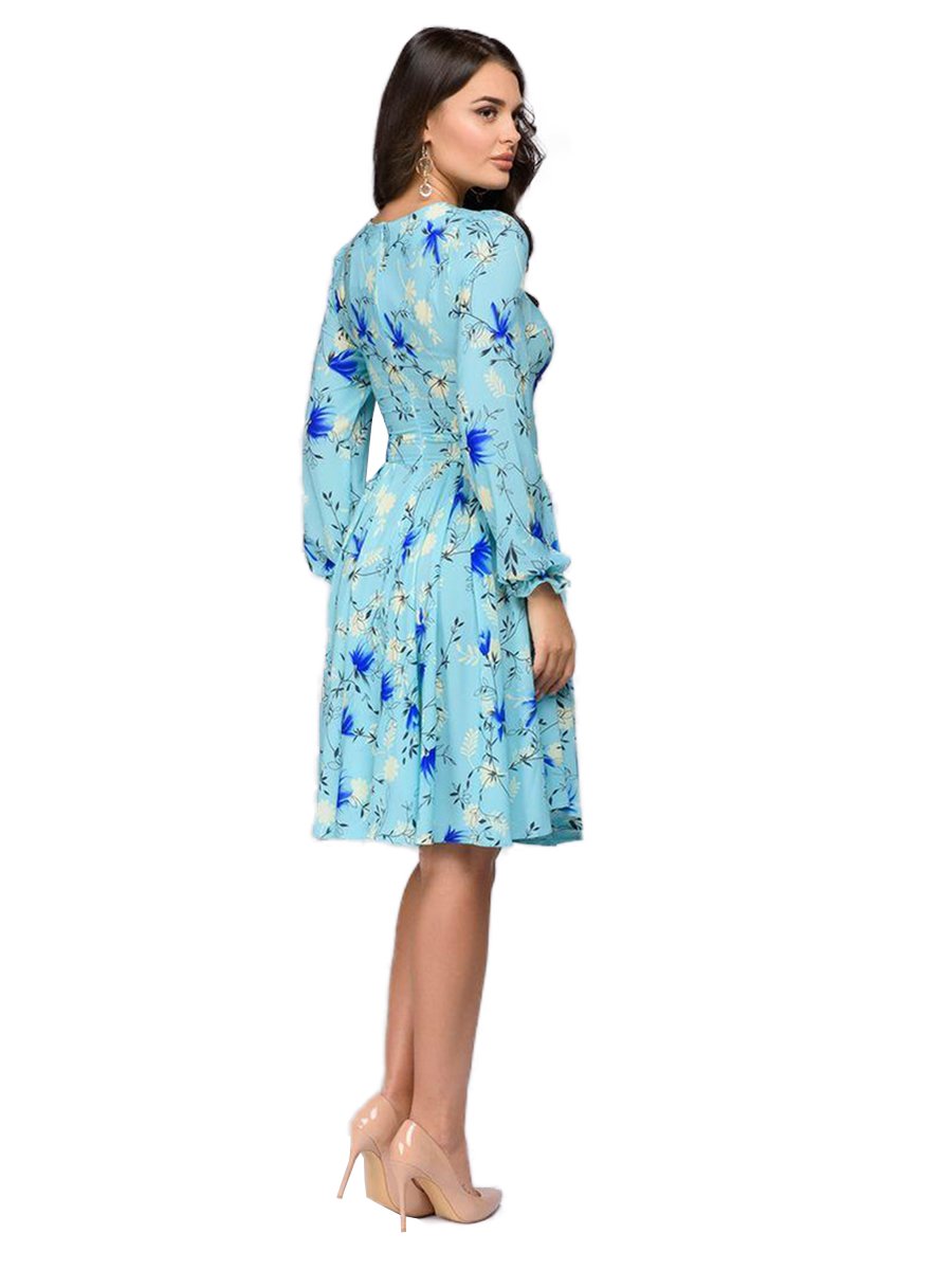 Womens O-Neck Dress Long Sleeve Dot Printing Vintage A-line Dress