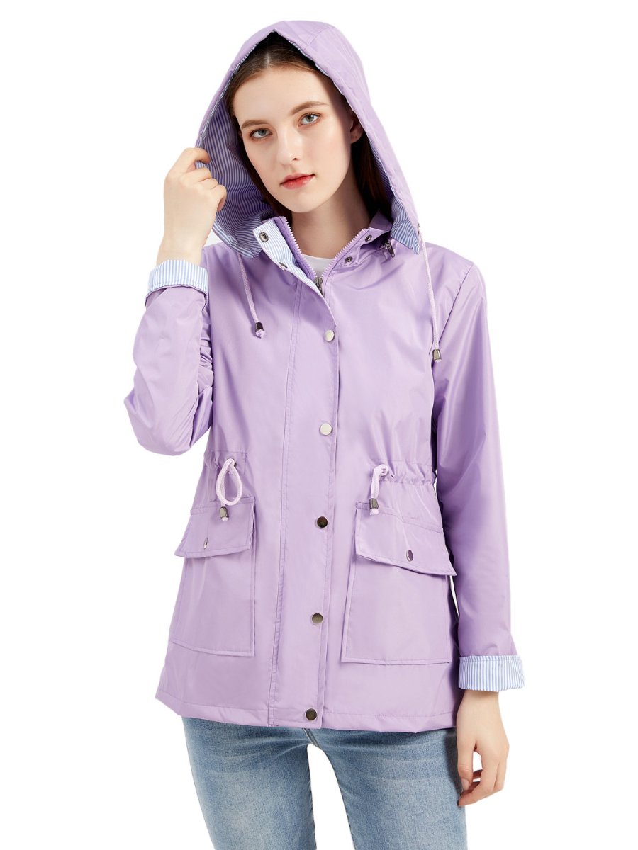 Women's Trench Coats Detachable Hat Drawstring Pockets Plus Size Coats