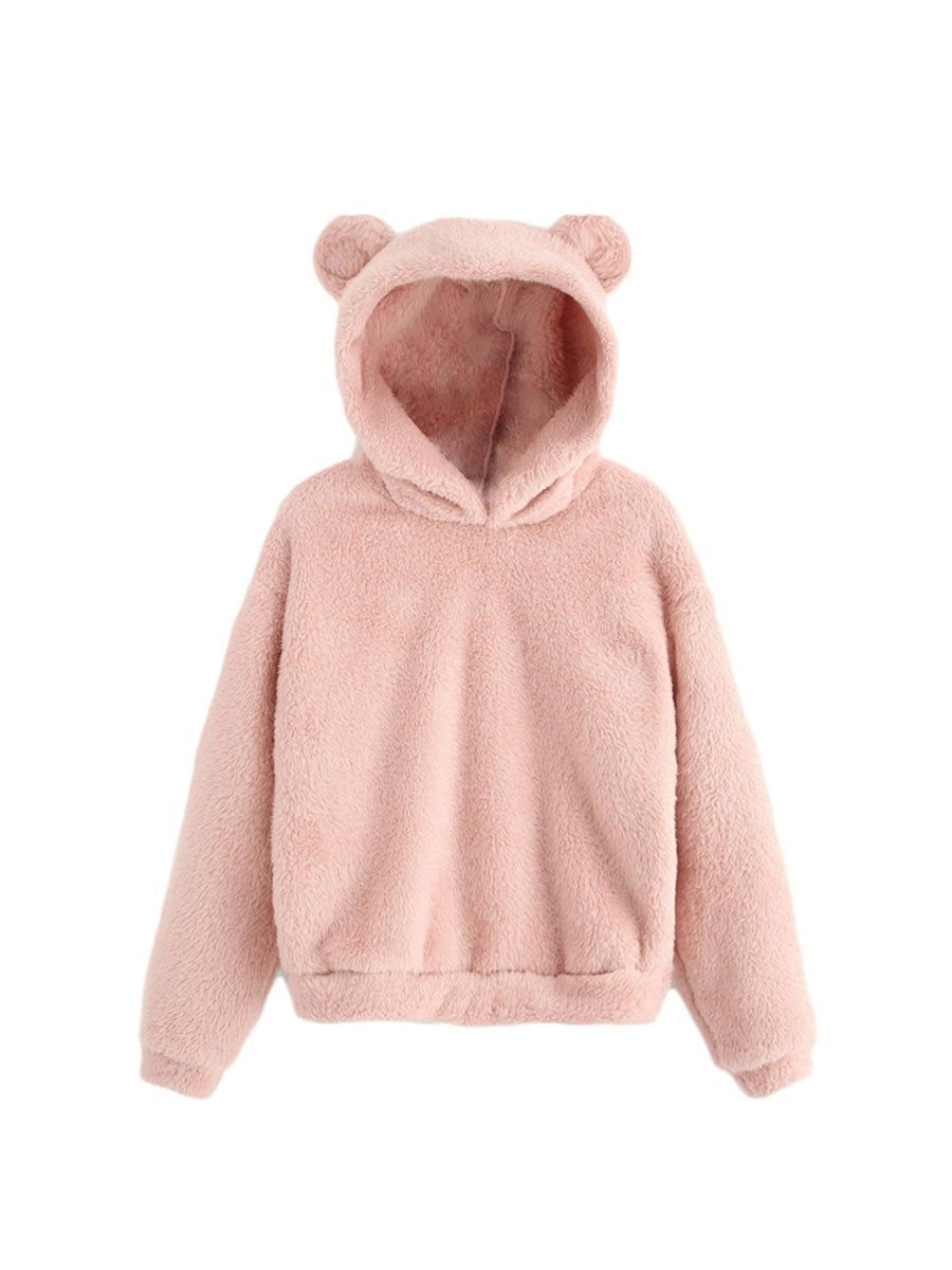 Womens Hoodie Lovely With Bears Ears Long Sleeve Teddy Pullovers