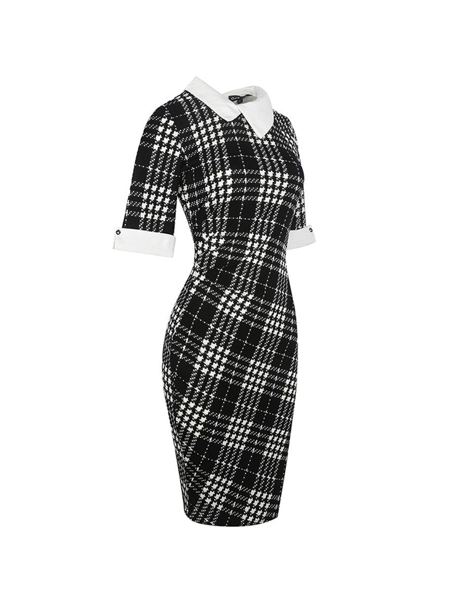 1950s Dress Lapel Half Sleeve Knee-length Pencil Dress