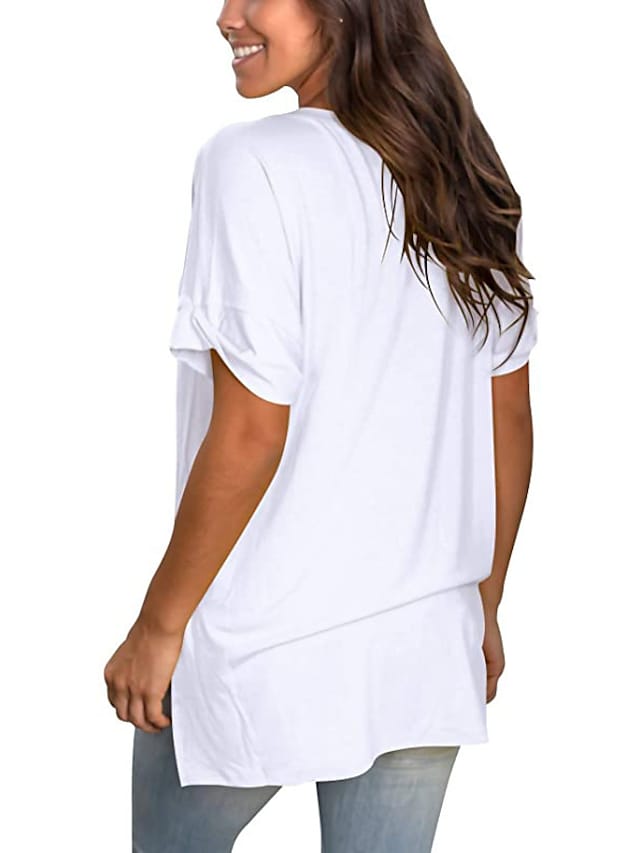 Women's T-shirt Plain V-Neck Solid Color Short Sleeve Basic Tops