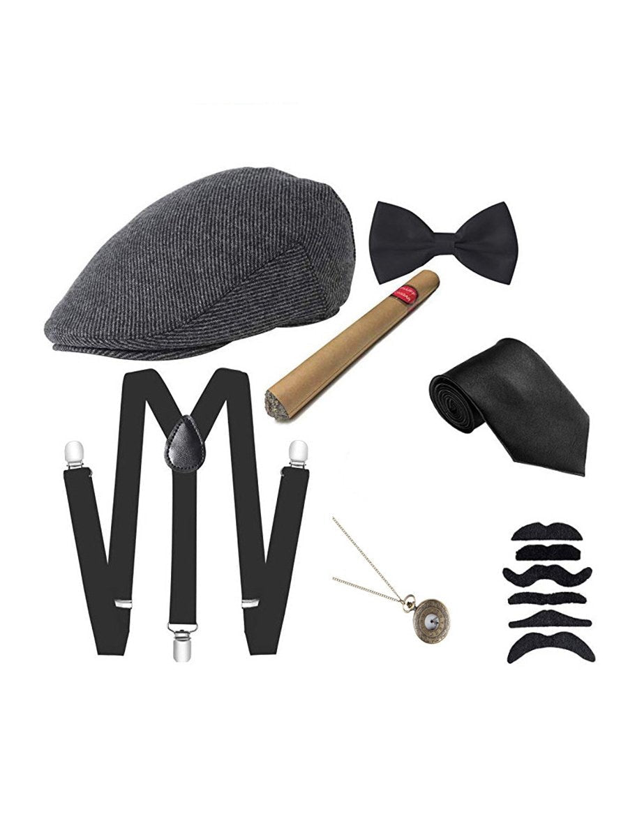 1920s Accessories Retro Cosplay Gatsby Gangster Hat Set Costume Accessories
