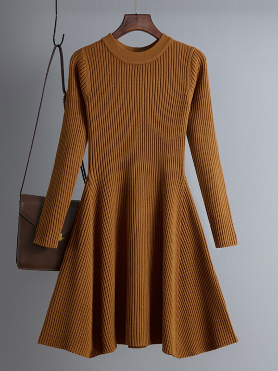 Women's Sweater Dress Knitted Long Sleeve Solid Color Slim A Line Dresses