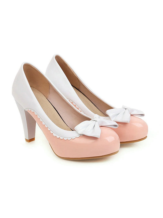 1950s Shoes Bowknot Round Toe High Heels Shoes