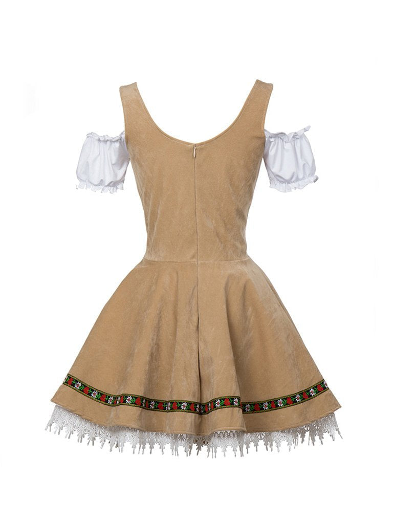 Womens Bavarian Costume Off-Shoulder Embroldery Mini Dress