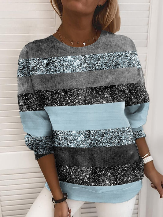 Women's Sweatshirt Pullover Stripes Round Neck Sequins Casual Streetwear Top