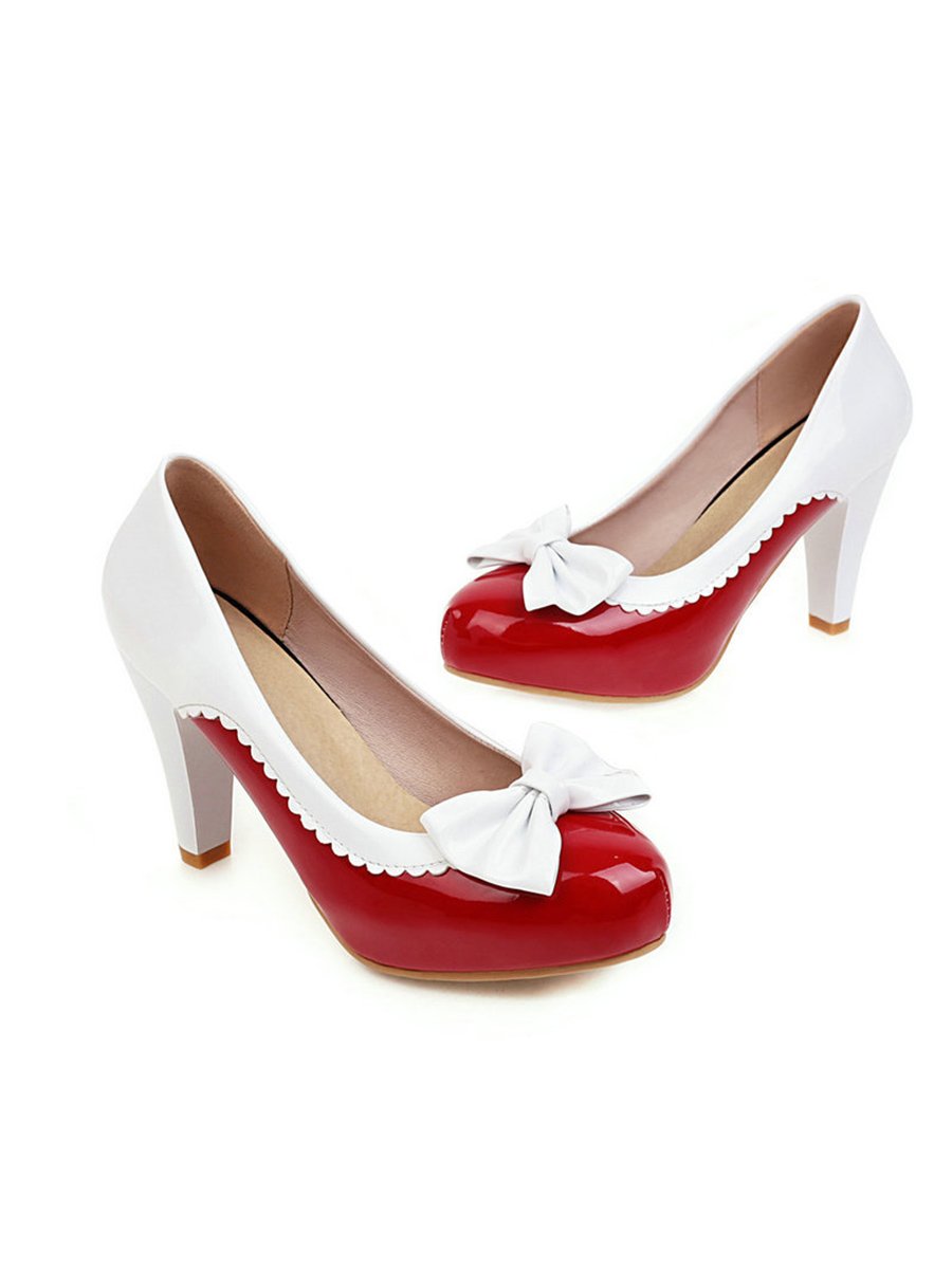 1950s Shoes Bowknot Round Toe High Heels Shoes