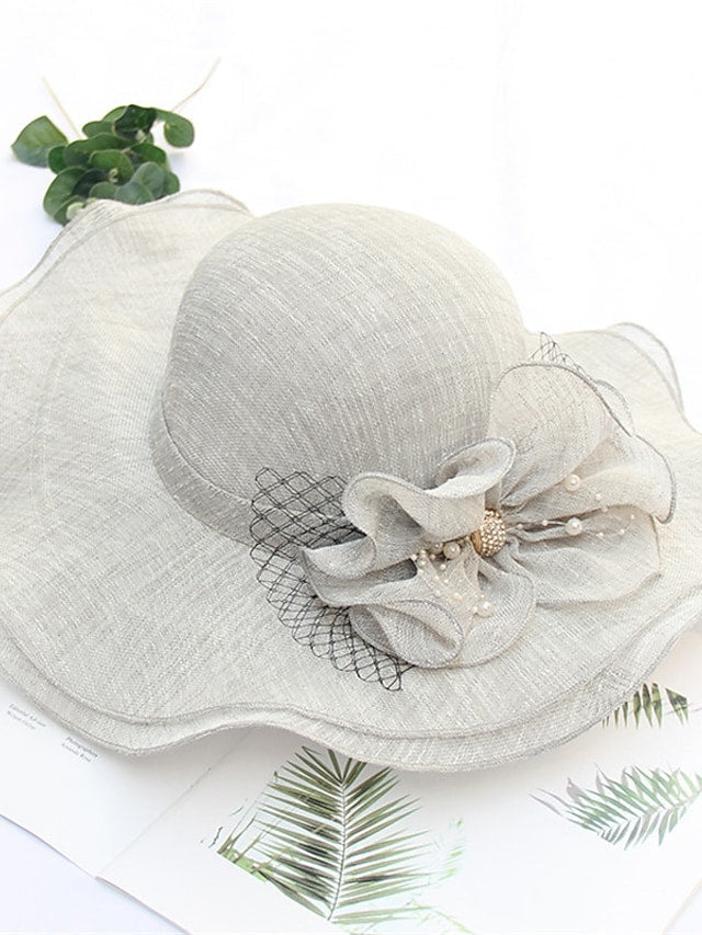 Women's Stylish Bucket Hat Mesh Flower Large Wave Brim Dome Sun Shade Hat