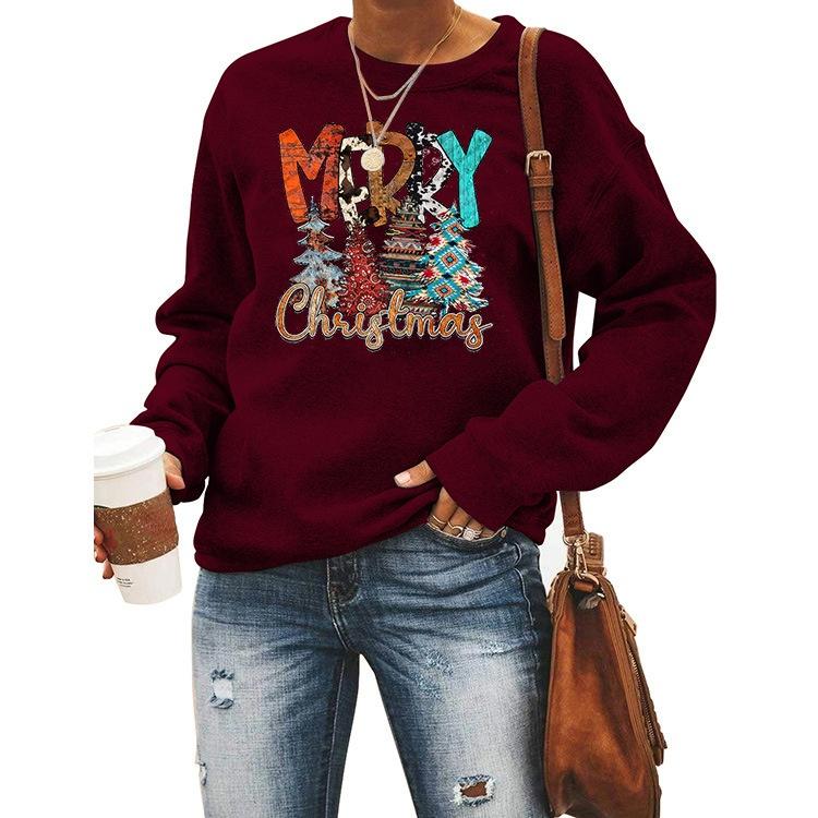 Women's Tops Round Neck Long Sleeve Printed Pullover Christmas Sweatshirt