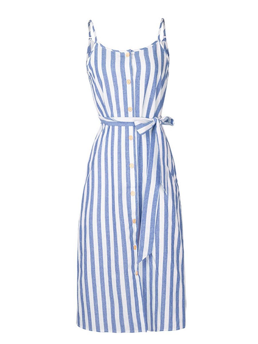 Womens Slip Dress Elegant Stripe Spaghetti Strap Dress