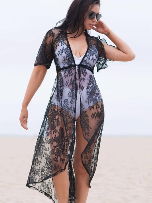 Women's Swimwear Cover Up Floral Drawstring Lace Sexy Beach Wear Bathing Suits