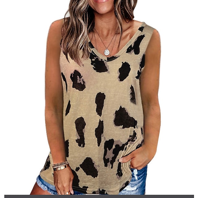 Women's Vests Spotted Print V-neck Sleeveless Casual Pullover Tank Tops