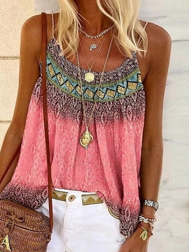 Women's Vests Geometric Spaghetti Strap Boho Floral Print Tank Tops