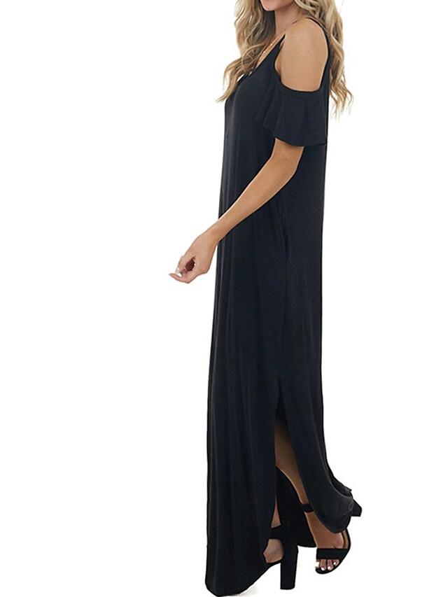 Women's T Shirt Dress Short Sleeve Split Cold Shoulder Maxi long Dress