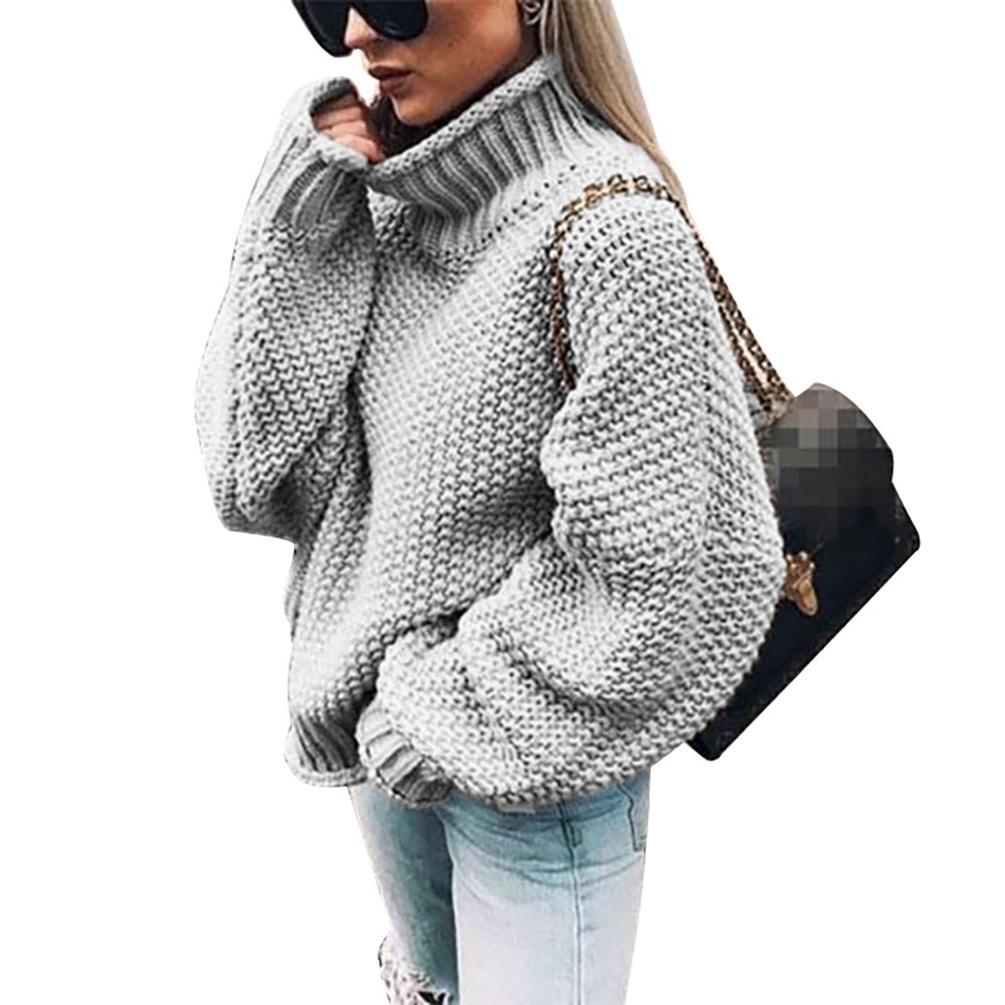 Womens Turtleneck Jumper Long Sleeve Loose Knit Sweater