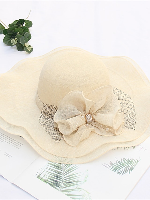 Women's Stylish Bucket Hat Mesh Flower Large Wave Brim Dome Sun Shade Hat