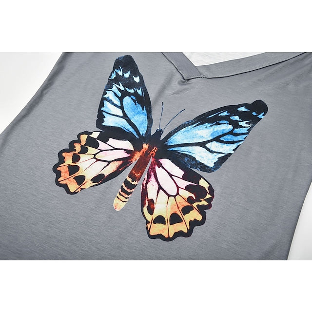 Women's Vests V-neck Strap Butterfly Print Casual Loose Tank Tops