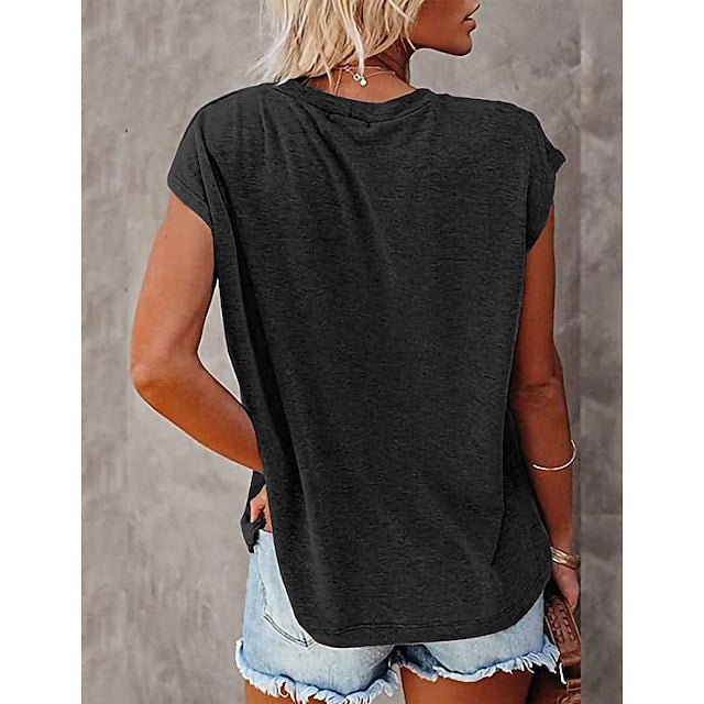 Women's T-shirts V-neck Loose Solid Color Casual Short Sleeve Tops