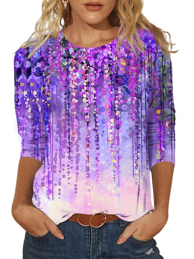 Women's T-shirt Abstract Painting Round Neck Long Sleeve Basic Tops