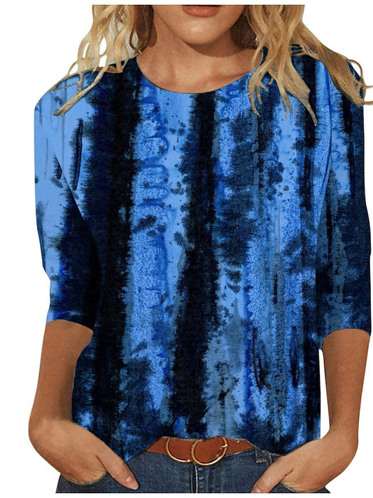 Women's T-shirts Abstract Tie Dye Print Round Neck Half Sleeve Tops