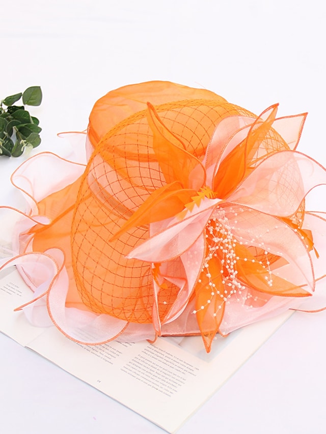 Women's Sun Hat Flower Mesh Feather Solid Color Casual Sun Shade Hat