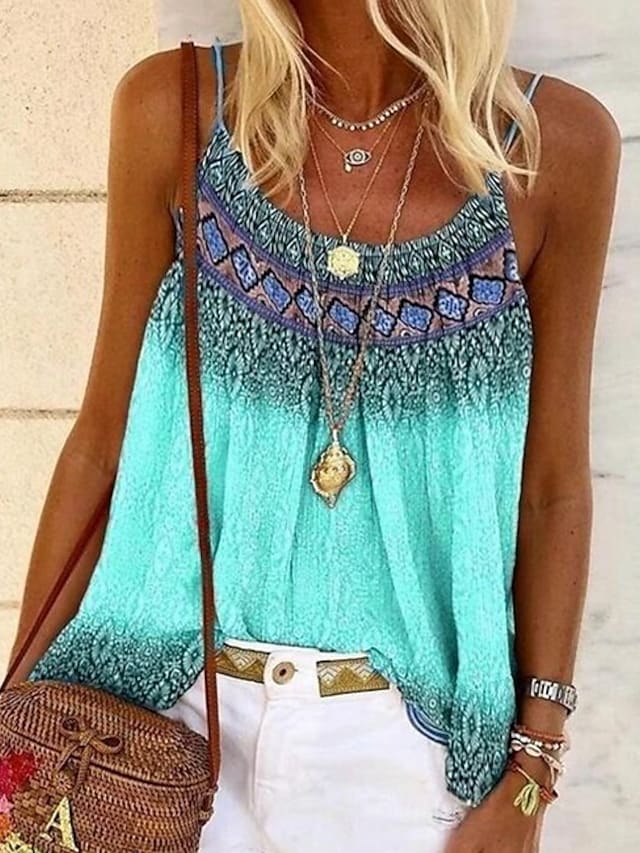 Women's Vests Geometric Spaghetti Strap Boho Floral Print Tank Tops