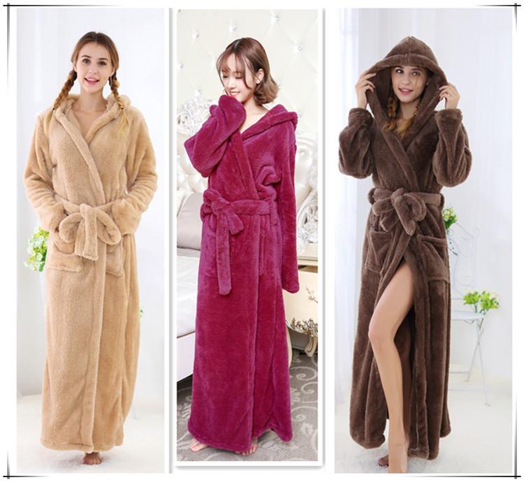 Women's Warm Fleece Faux Fur Robe with Hood