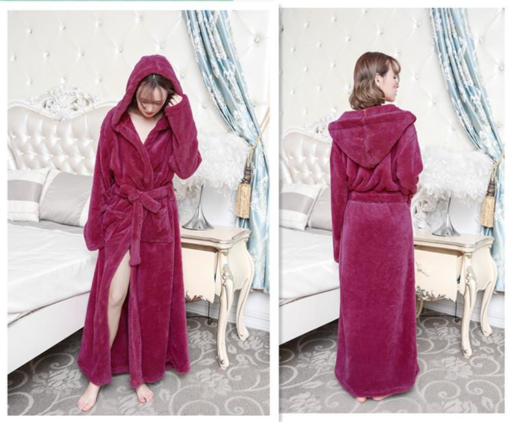 Women's Warm Fleece Faux Fur Robe with Hood