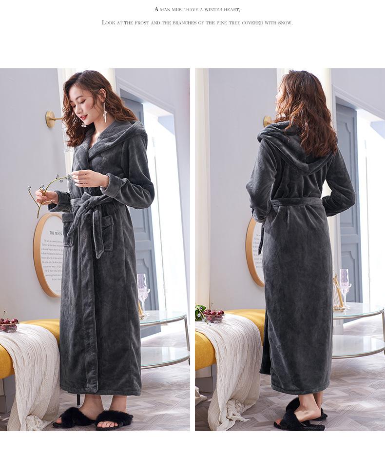 Women's Warm Fleece Faux Fur Robe with Hood