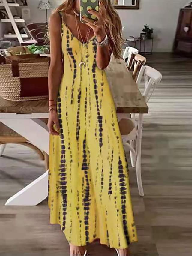 Women's Spaghetti Strap Dress Print Plus Size Maxi A Line Dress