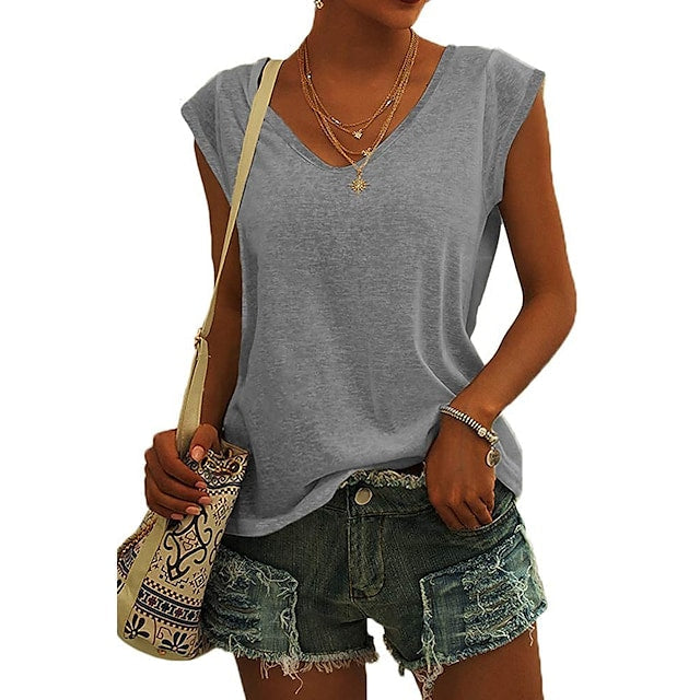 Women's Vest Sleeveless V-neck Casual Loose Solid Color Tank Tops