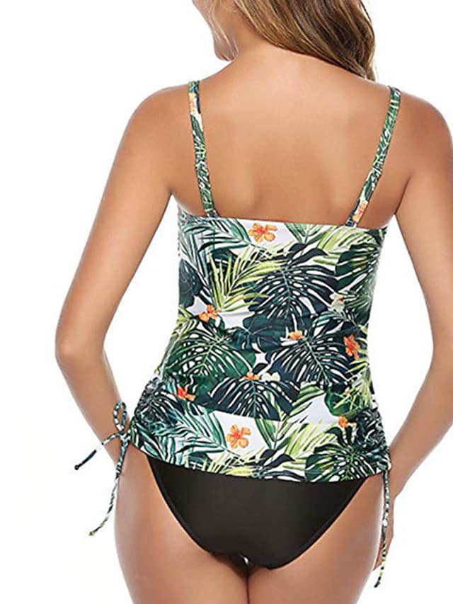 Women's Swimsuit Open Back Green Camisole Strap Fashion Two Piece Set