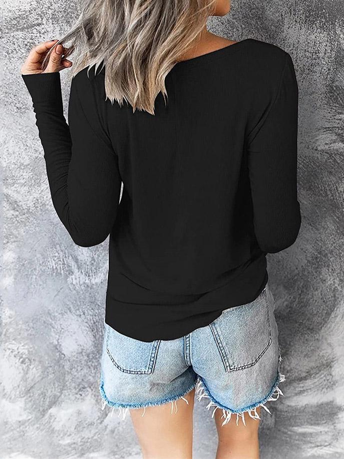 INS Women's Casual V-Neck Drawstring Long Sleeve T-Shirt - T-Shirts - INS | Online Fashion Free Shipping Clothing, Dresses, Tops, Shoes - 03/08/2021 - 10-20 - Category_T-Shirts