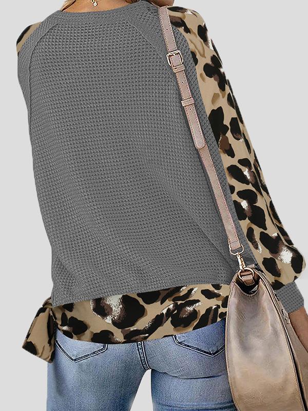 INS Women's Leopard Print Stitching Lantern Sleeve V Neck T-Shirts - T-Shirts - INS | Online Fashion Free Shipping Clothing, Dresses, Tops, Shoes - 07/08/2021 - 20-30 - Apricot