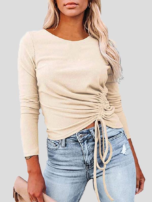 INS Women's Long Sleeve Round Neck Drawstring Fashion T-Shirt - T-Shirts - INS | Online Fashion Free Shipping Clothing, Dresses, Tops, Shoes - 03/08/2021 - 20-30 - 2XL