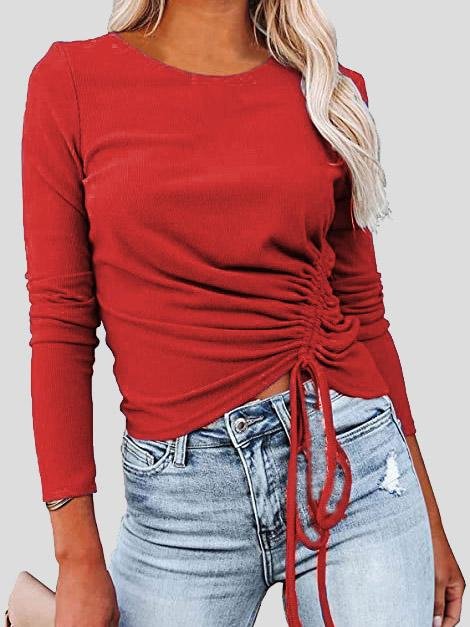 INS Women's Long Sleeve Round Neck Drawstring Fashion T-Shirt - T-Shirts - INS | Online Fashion Free Shipping Clothing, Dresses, Tops, Shoes - 03/08/2021 - 20-30 - 2XL