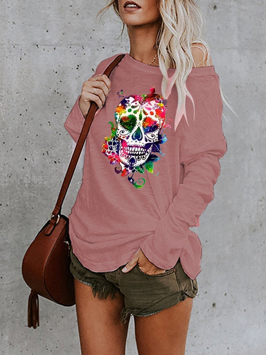 INS Women's Skull Print Long Sleeve Casual T-Shirt - T-Shirts - INS | Online Fashion Free Shipping Clothing, Dresses, Tops, Shoes - 06/08/2021 - 20-30 - Category_T-Shirts