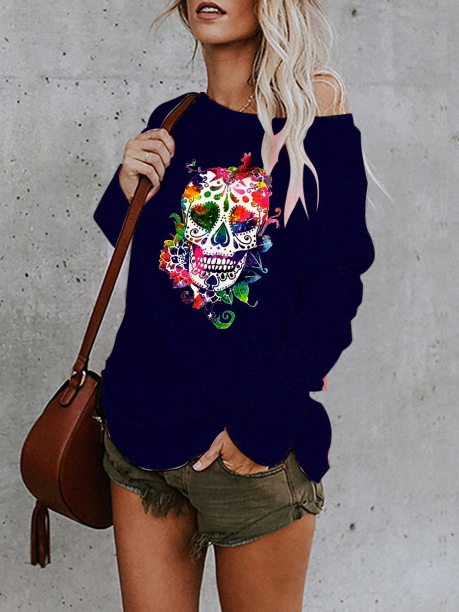 INS Women's Skull Print Long Sleeve Casual T-Shirt - T-Shirts - INS | Online Fashion Free Shipping Clothing, Dresses, Tops, Shoes - 06/08/2021 - 20-30 - Category_T-Shirts