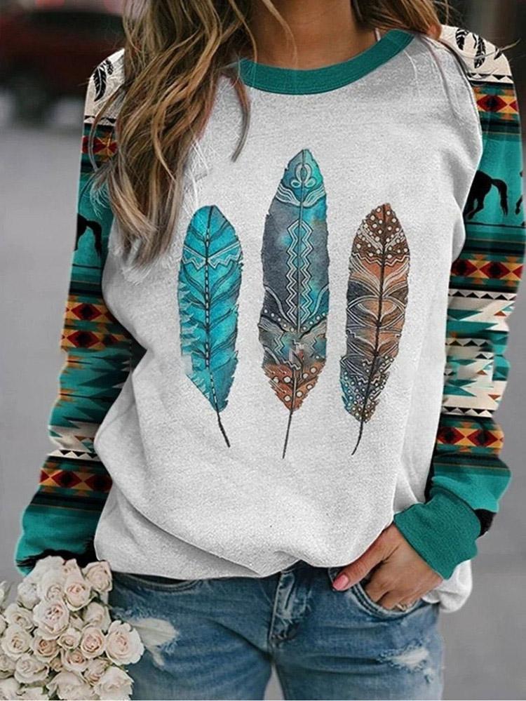 INS Women's Totem Leaf Print Long Sleeve T-Shirts - T-Shirts - INS | Online Fashion Free Shipping Clothing, Dresses, Tops, Shoes - 03/08/2021 - 20-30 - Category_T-Shirts