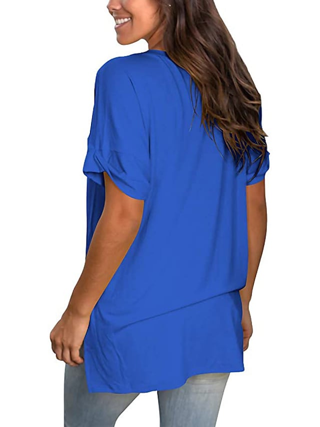 Women's T-shirt Plain V-Neck Solid Color Short Sleeve Basic Tops