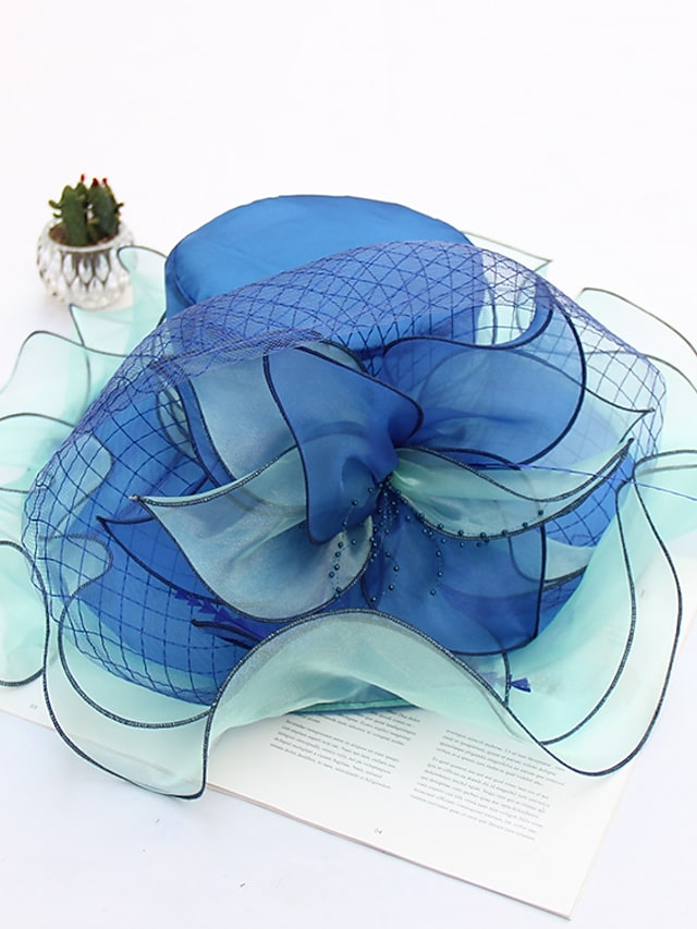 Women's Sun Hat Flower Mesh Feather Solid Color Casual Sun Shade Hat