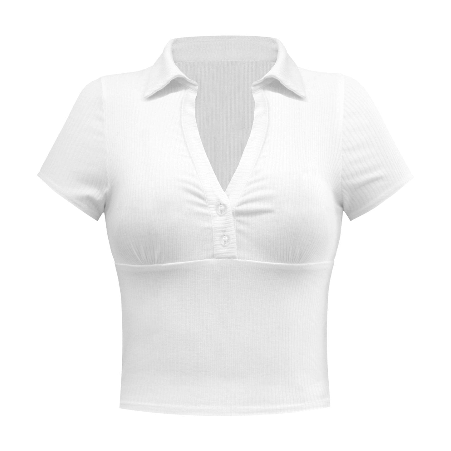 Women's T-shirts Polo V-neck Short Sleeve Slim Threaded Casual Top