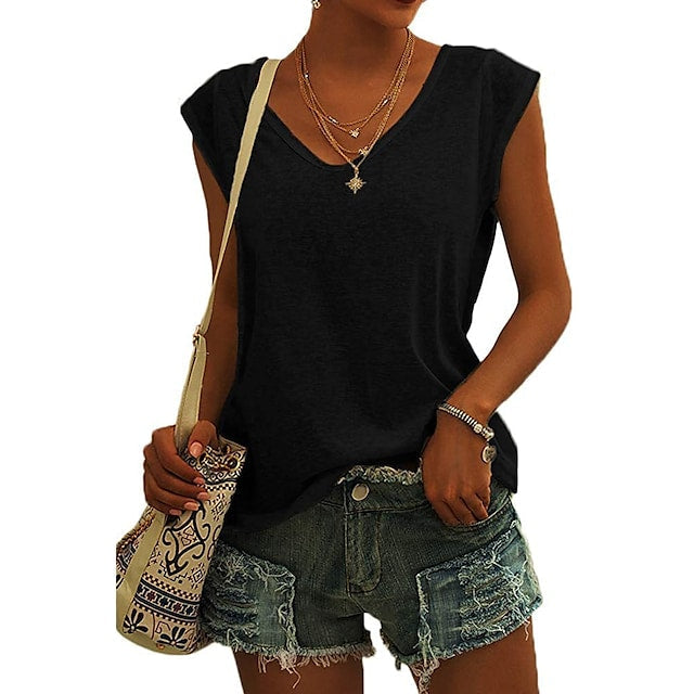 Women's Vest Sleeveless V-neck Casual Loose Solid Color Tank Tops